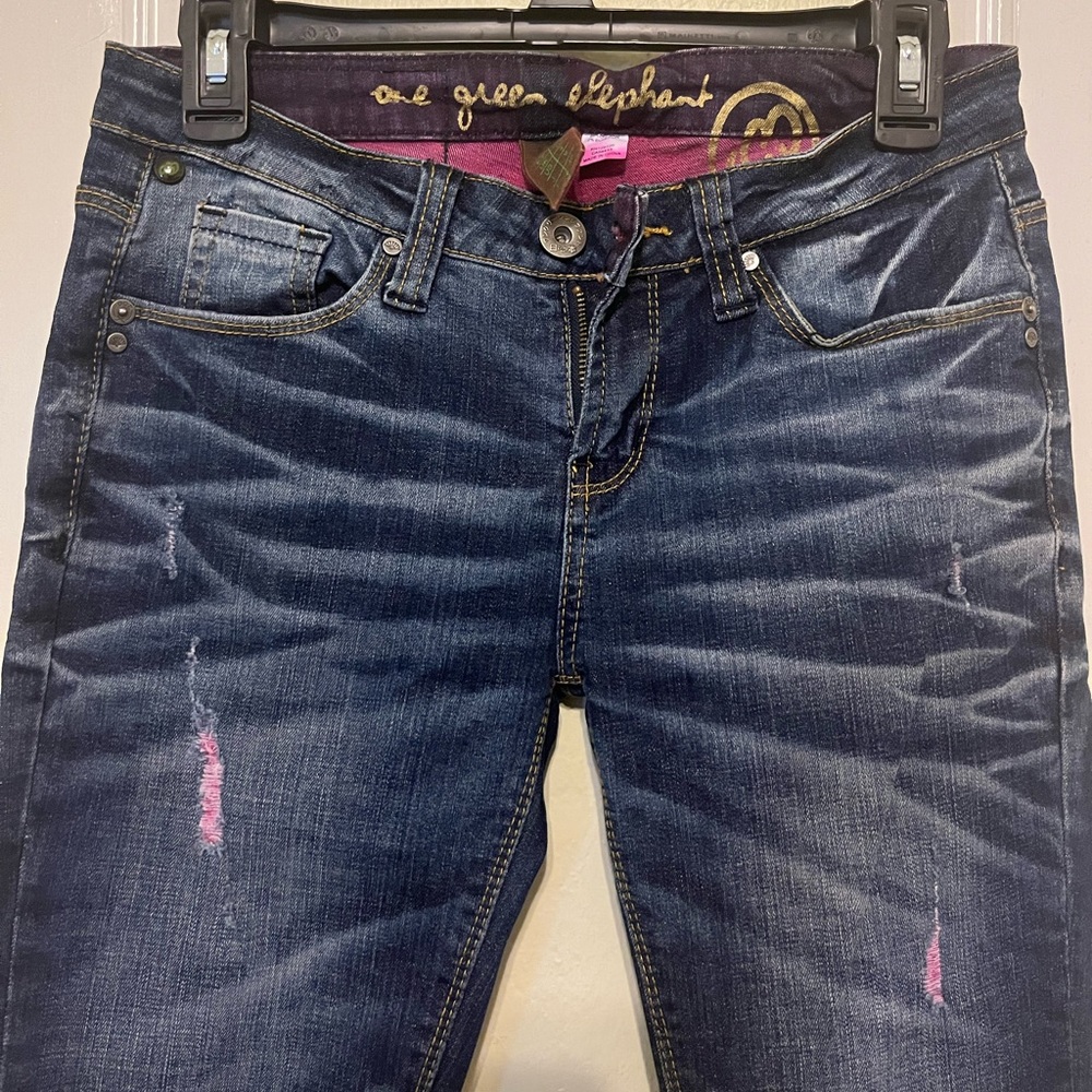 One green elephant fitted jeans